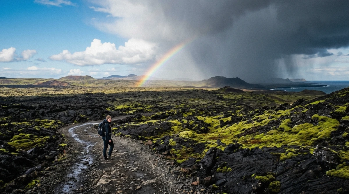 Wind-driven cloud moving in over the Fagradalsfjall volcanic area, the kind of weather that can cancel a Fagradalsfjall volcano tour, Reykjanes Peninsula, Iceland